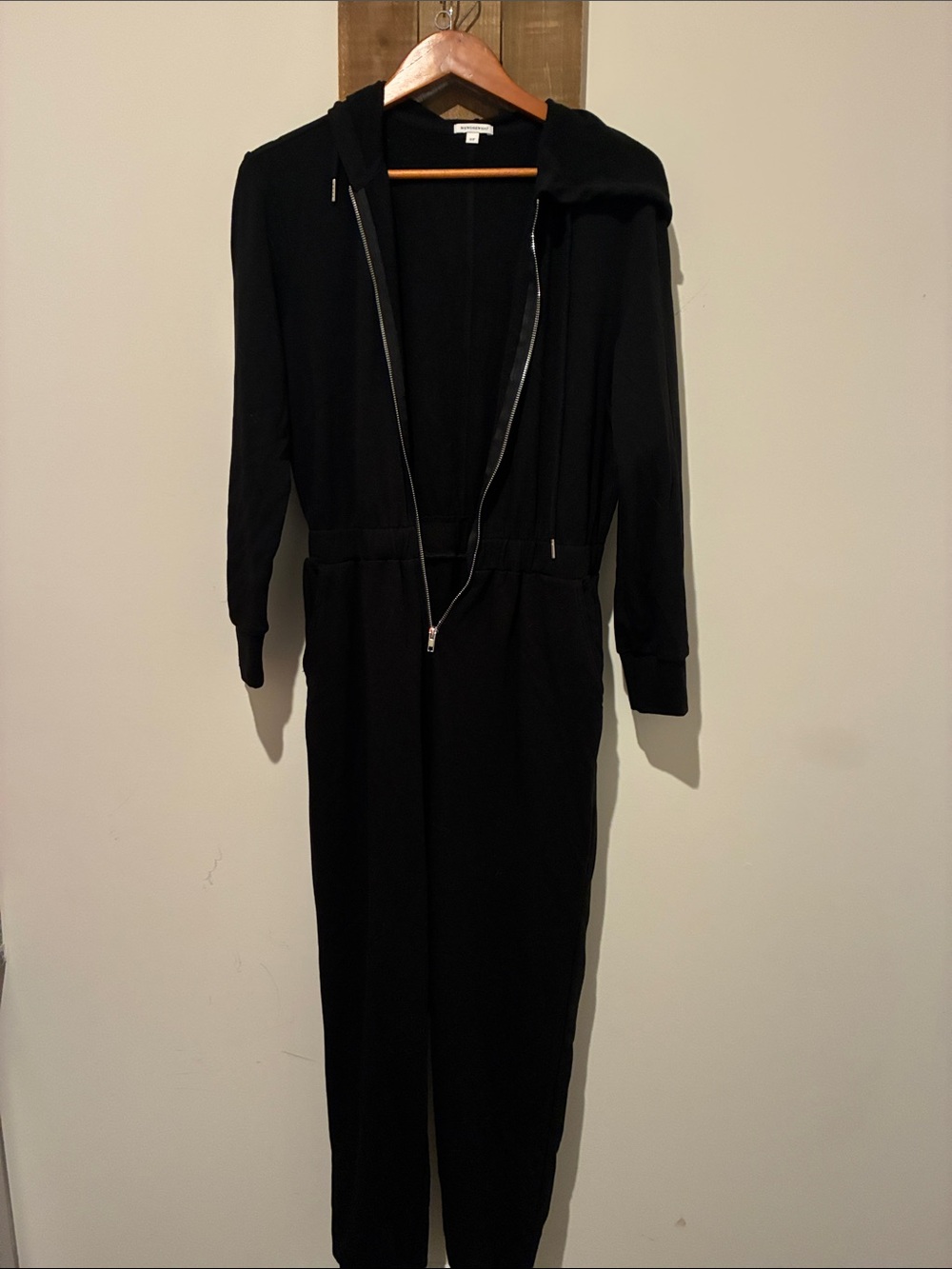 WeWoreWhat Black Hooded Zip Jumpsuit with Elastic Waist